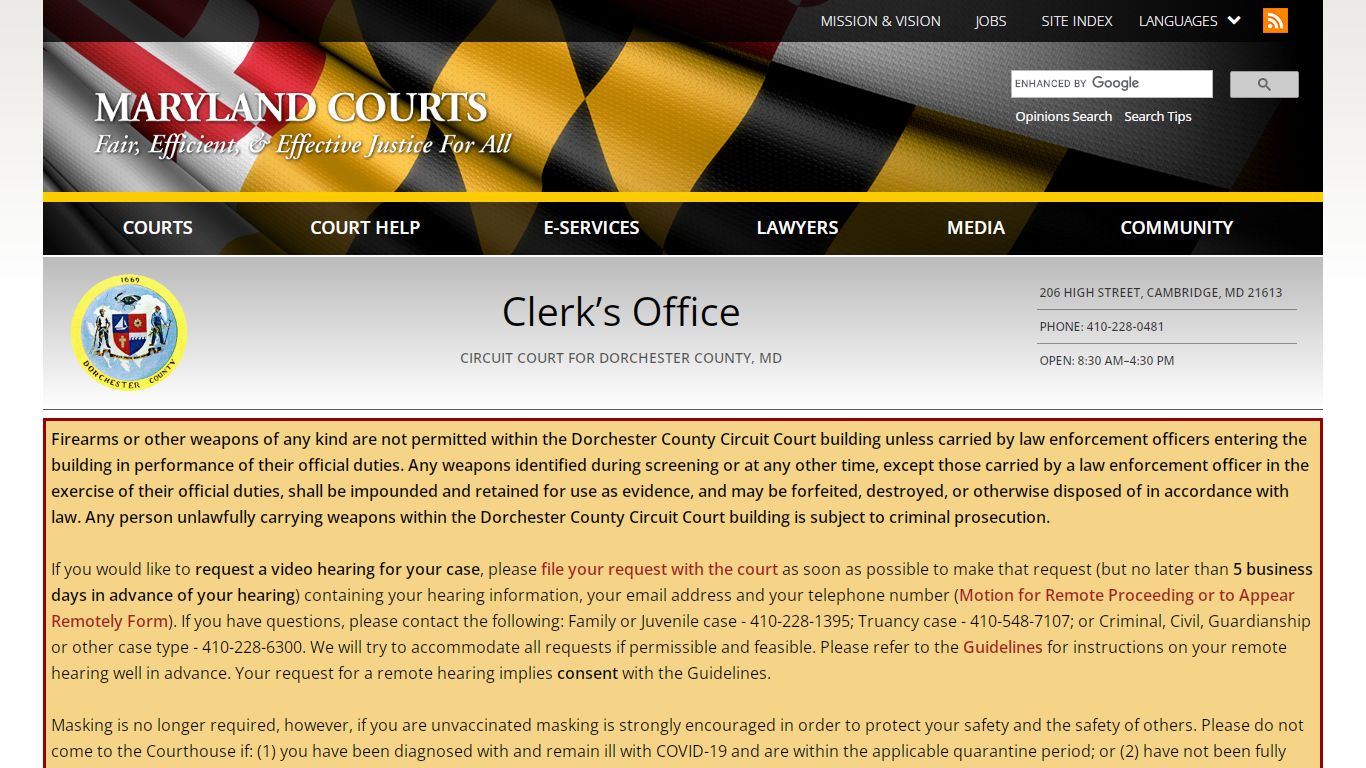 Circuit Court for Dorchester County, MD - Clerk's Office ...